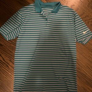 Nike Teal and White Striped Polo Shirt